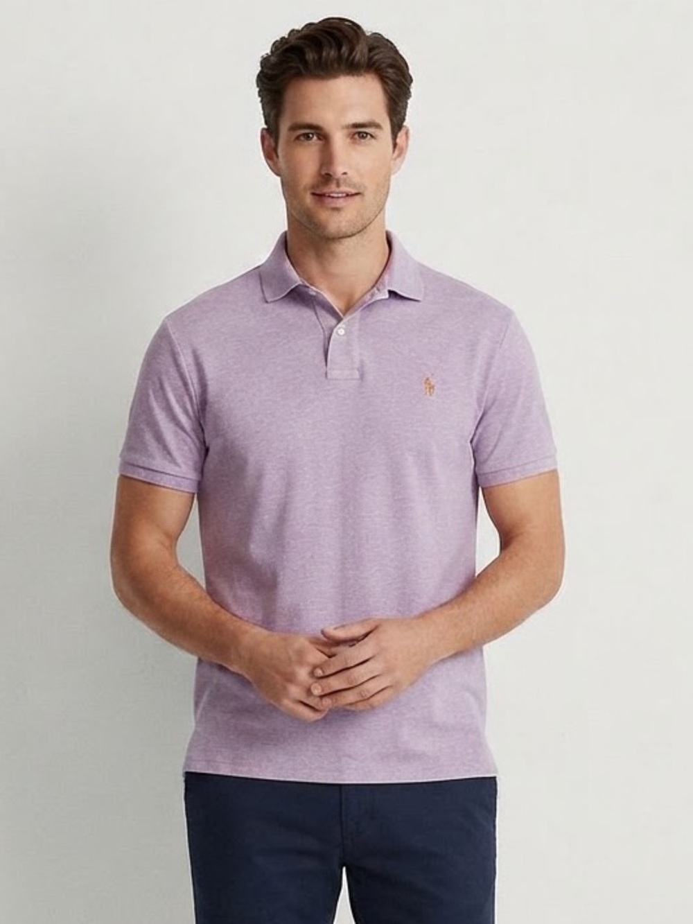Polo Ralph Lauren Sz XL Custom Slim Fit Lilac Horse Logo Polo Cotton Shirt
